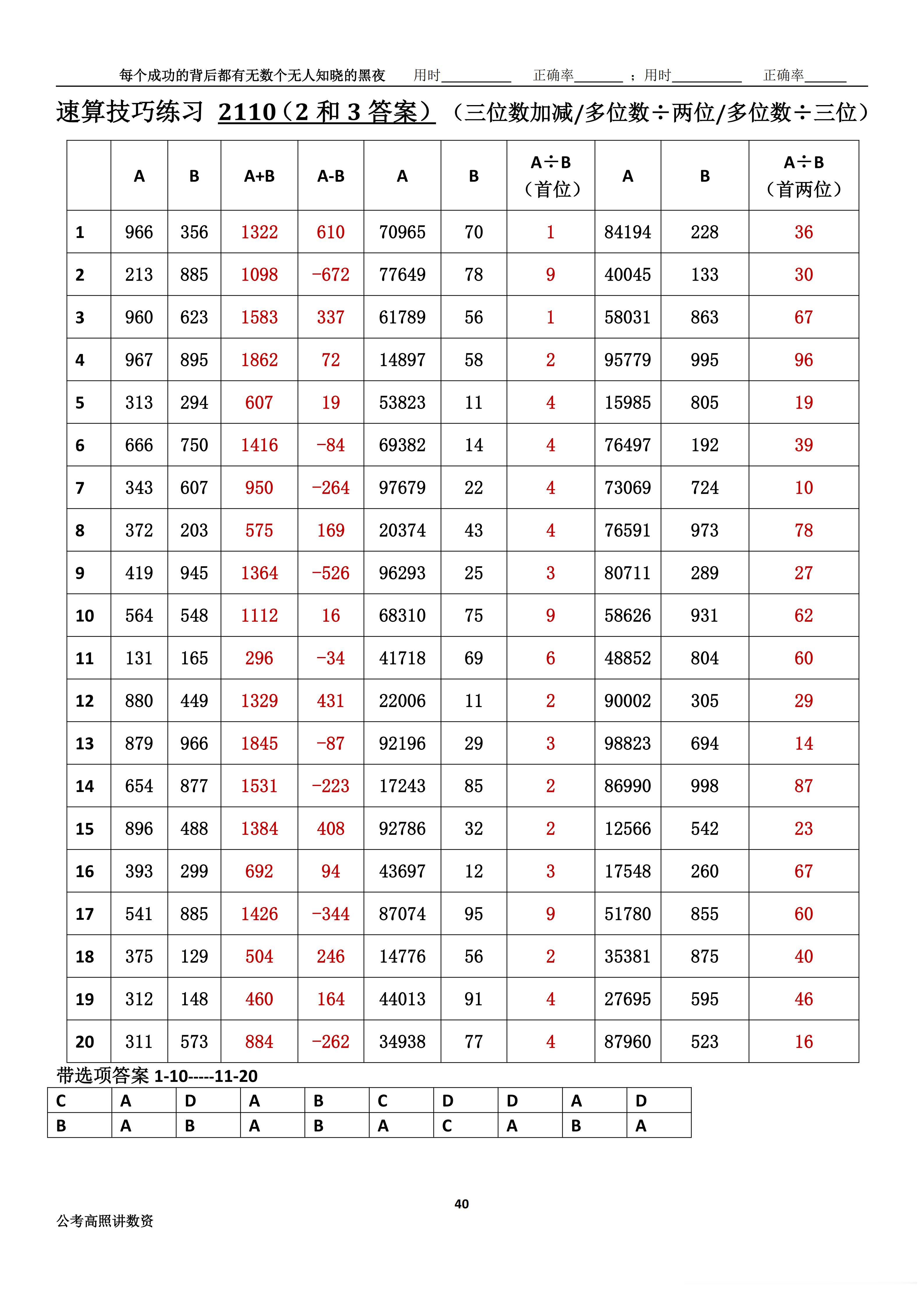 跟着高照练速算决战公考  速算练习2110相信自己，努力学习。速算链接汇总：网页