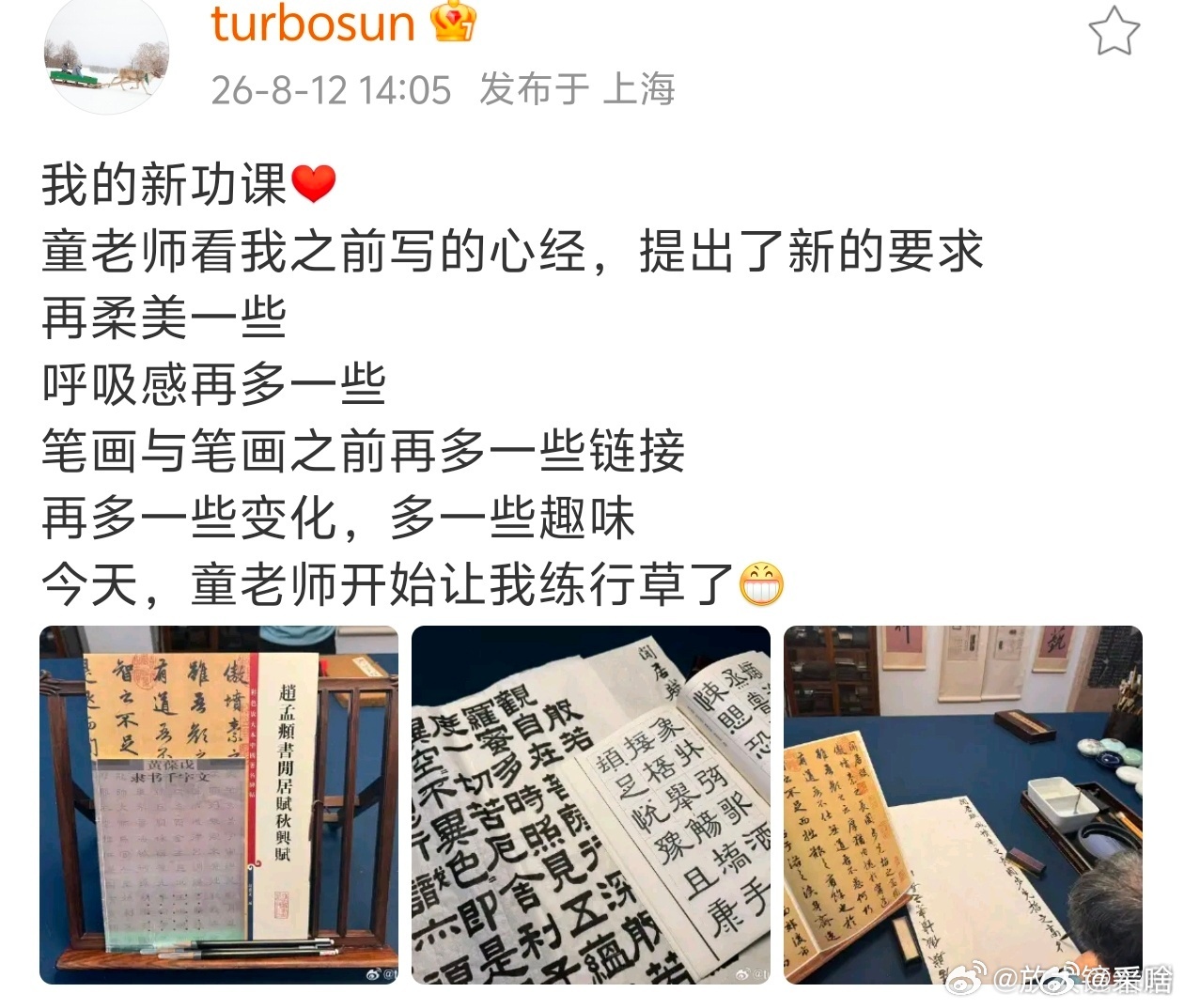 孙俪开始练行草孙俪写的心经孙俪给童老师看之前写的心经翻看她从前的心经字迹，再看如
