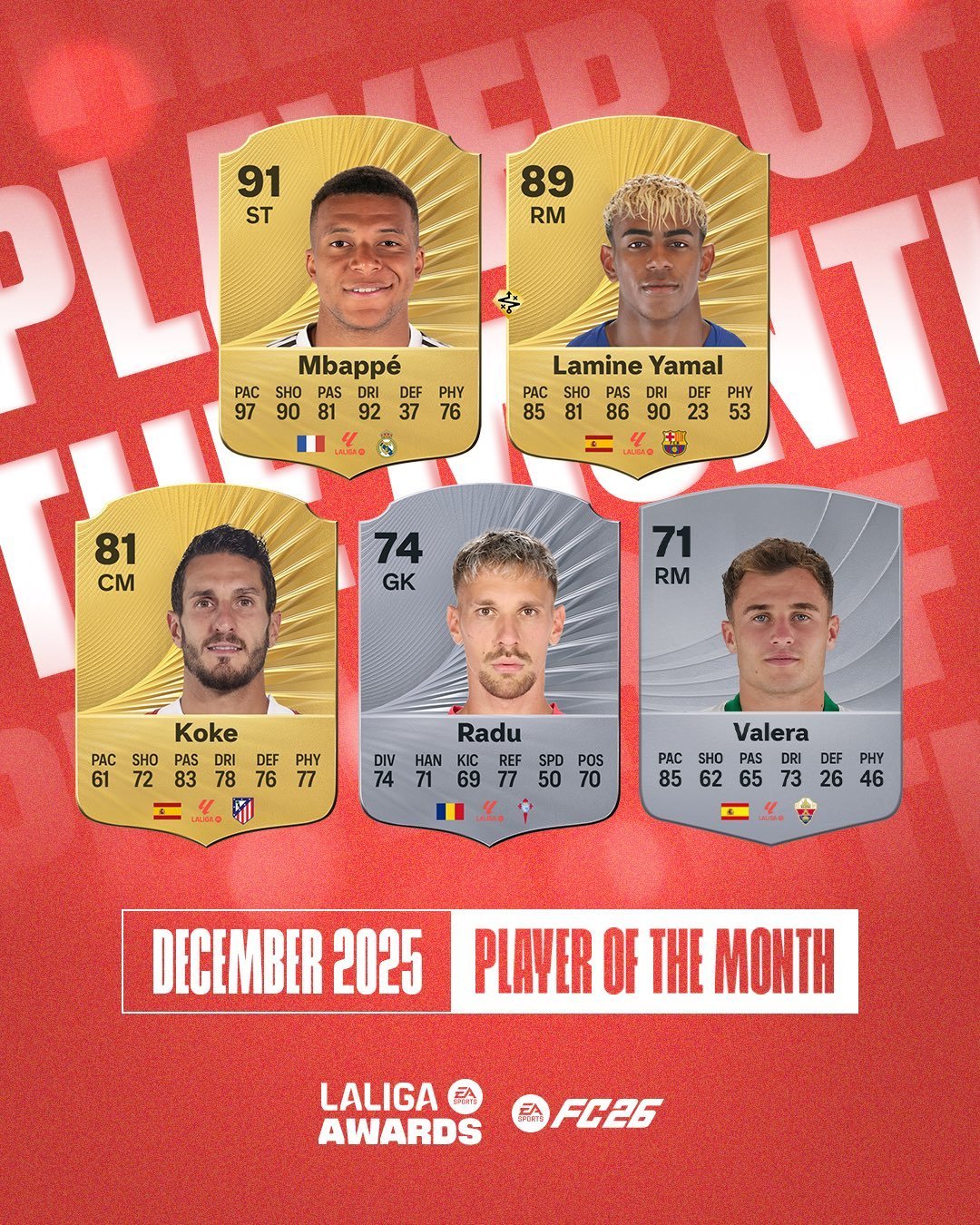 亚马尔获得西甲12月月最佳球员提名❤️💙巴萨至死不渝红蓝魂体育大赏