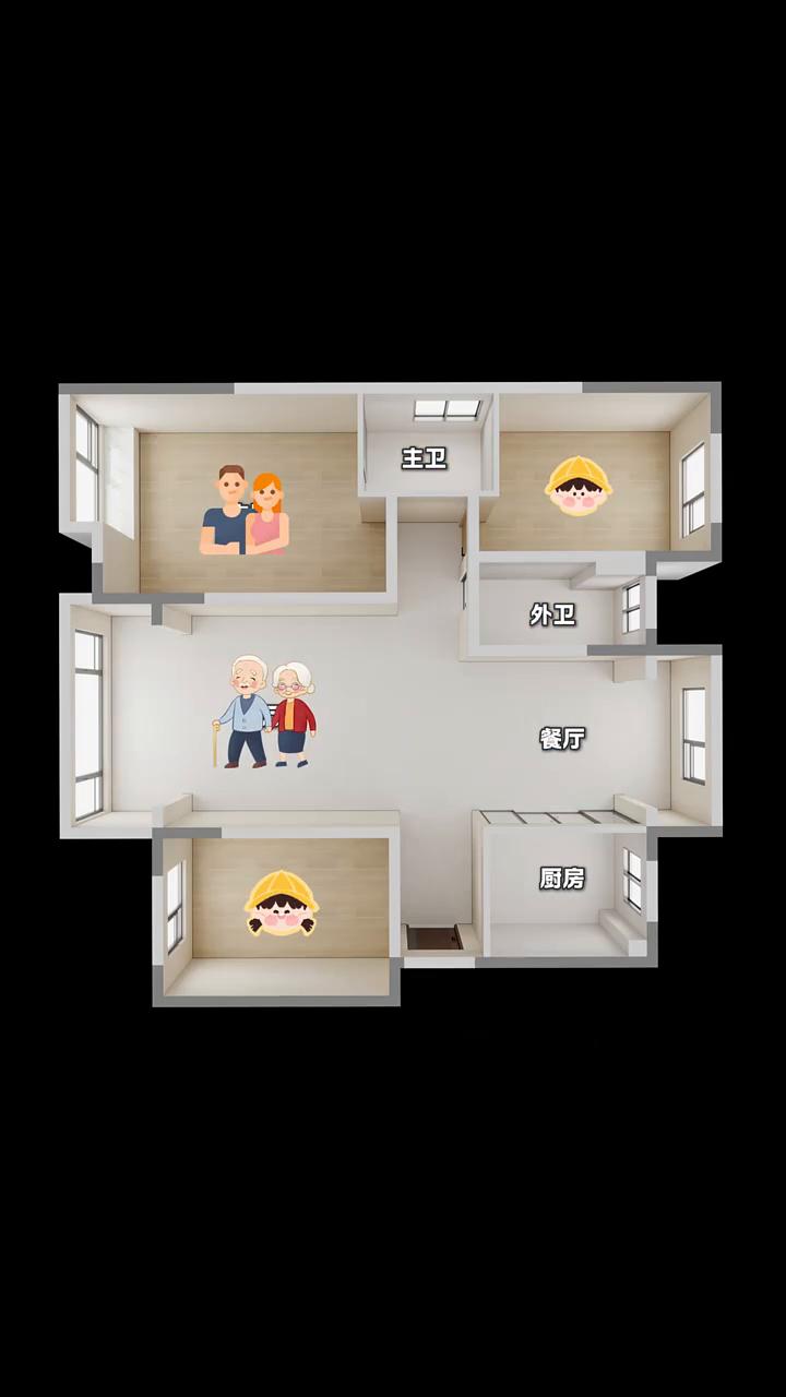 三室改四室的万能公式。
三室改四室的万能公式：空间三分法。用这个户型来举例子，一