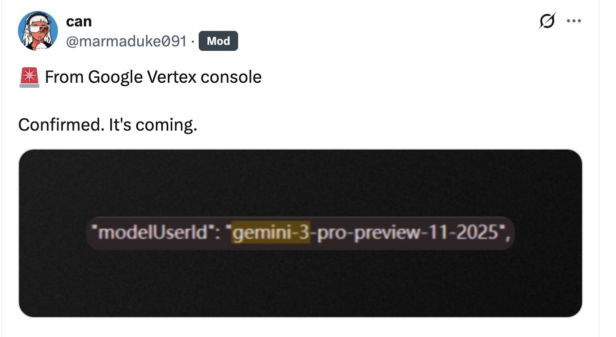 Google 的 Gemini 3 可能真的要来了
有人从 Google Ver
