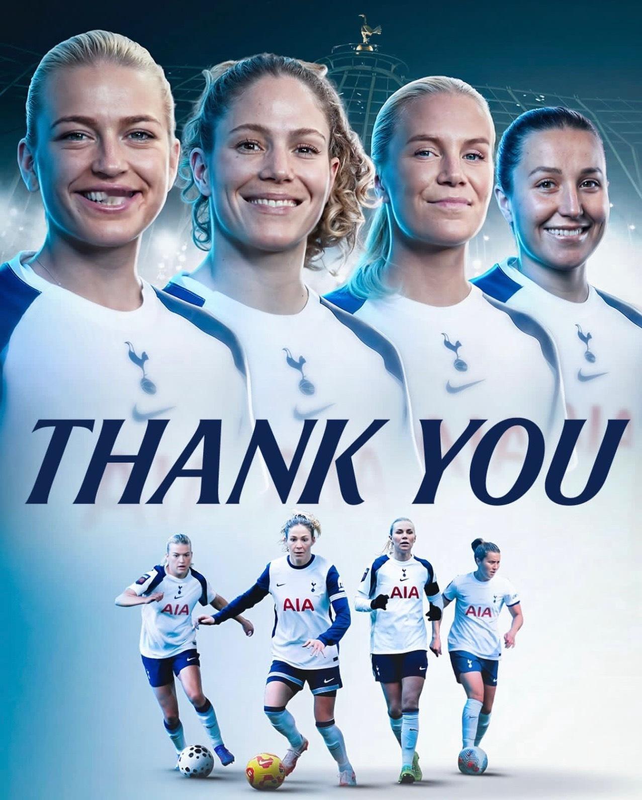 热刺女足：查理·格兰特、卢安娜·布勒、乔瑟芬·里布林克、艾米·詹姆斯-特纳和基特