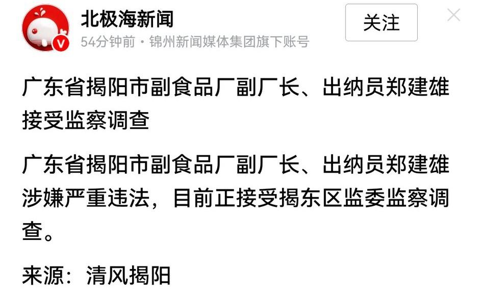 揭阳副食品厂副厂长兼出纳员被查？看来这副食品厂还是国企喽？

不易啊！竟还有副食
