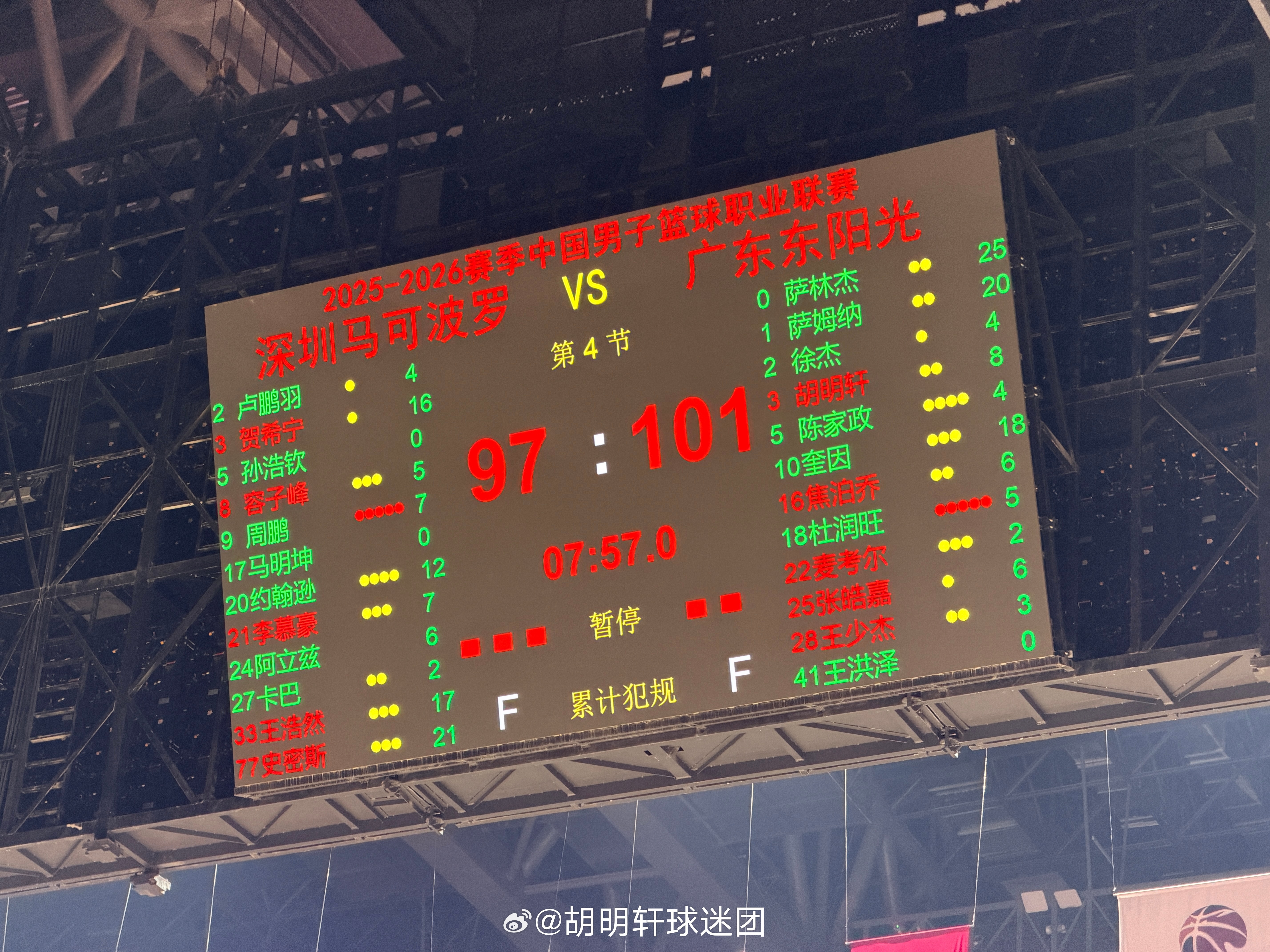 深圳男篮vs广东男篮胡明轩 🏀CBA联赛25-26赛季常规赛第25轮⛹️   