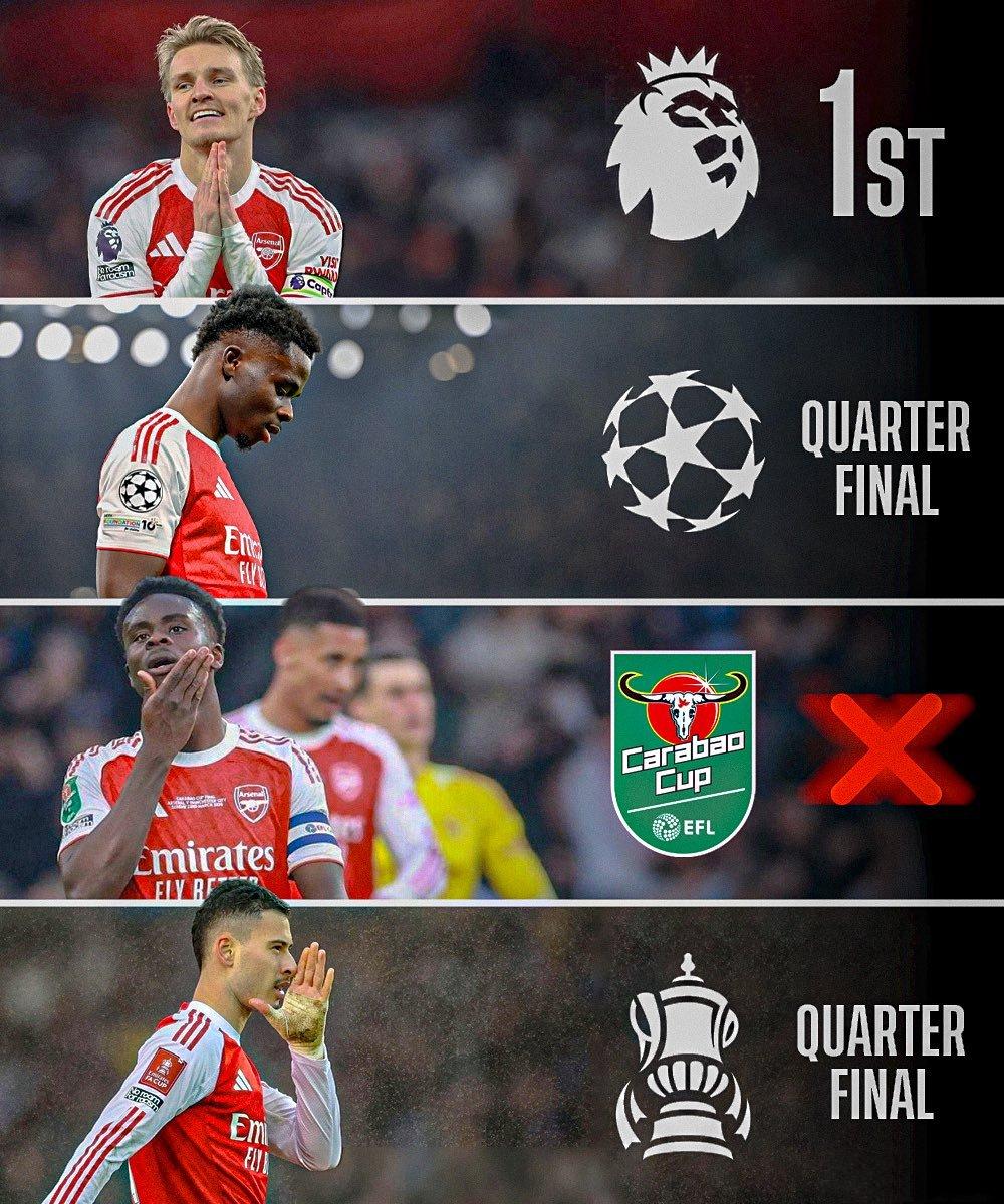 阿森纳不敌曼城，错过了赛季的第一个冠军。四线冲冠的阿森纳，在杯赛决赛中还是没跨过