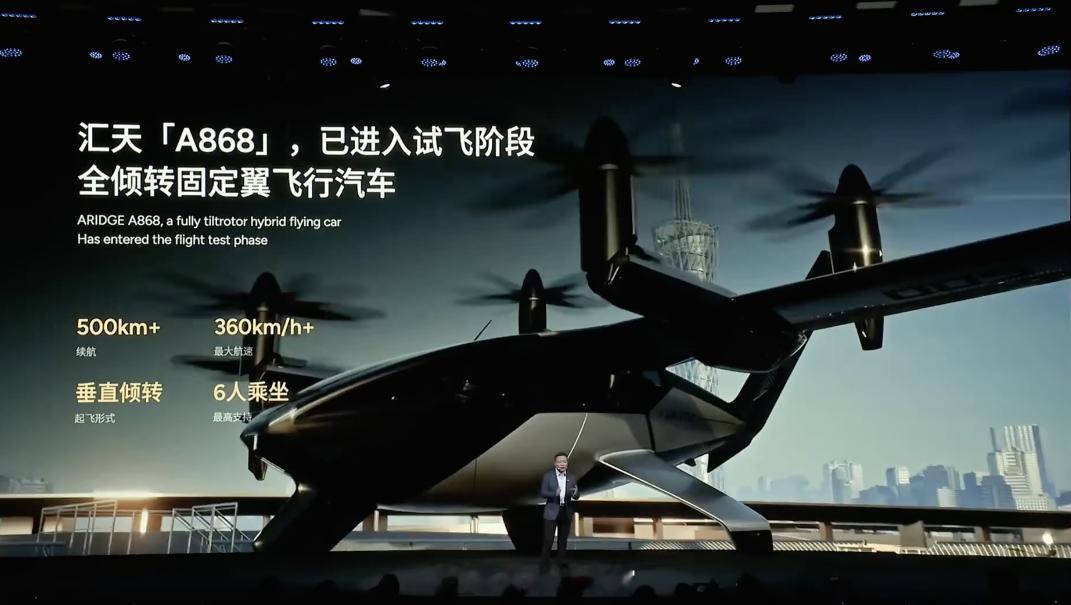 小鹏汇天 「A868」亮相，已经进入到试飞阶段。308_IO小鹏科技日何小鹏首次