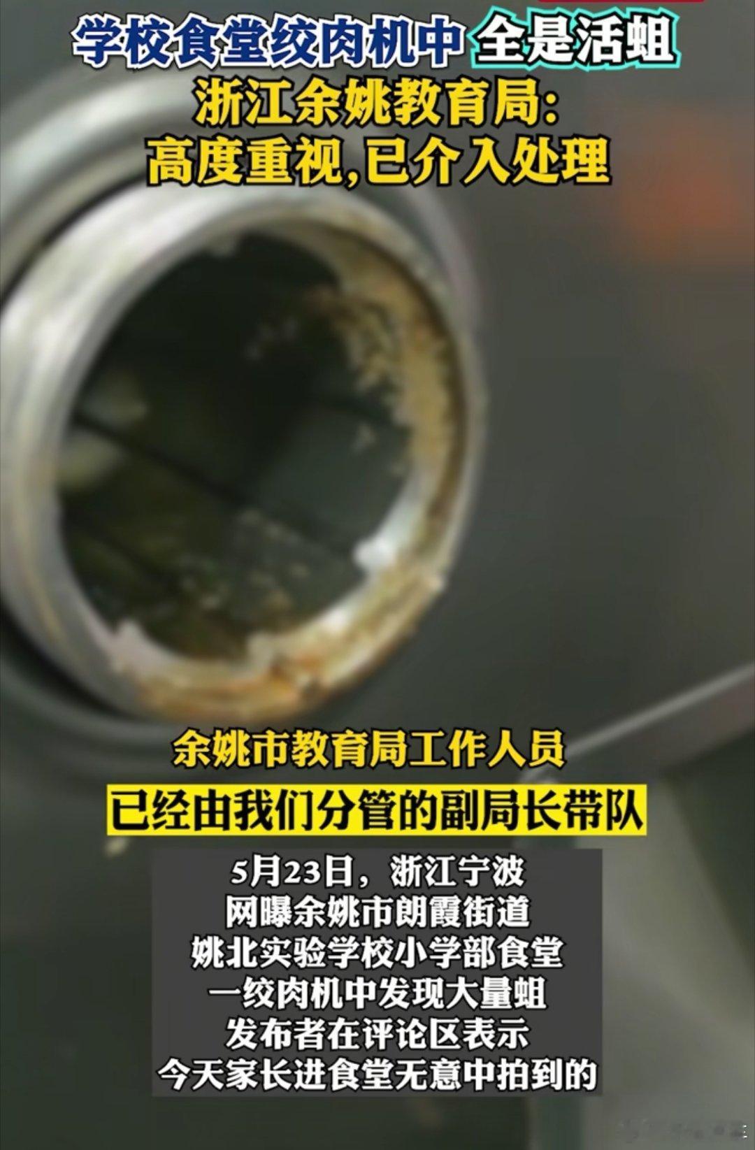 浙江一学校食堂绞肉机现大量活蛆好恶心，太不卫生了吧，就是这样对待学生的，老师和学