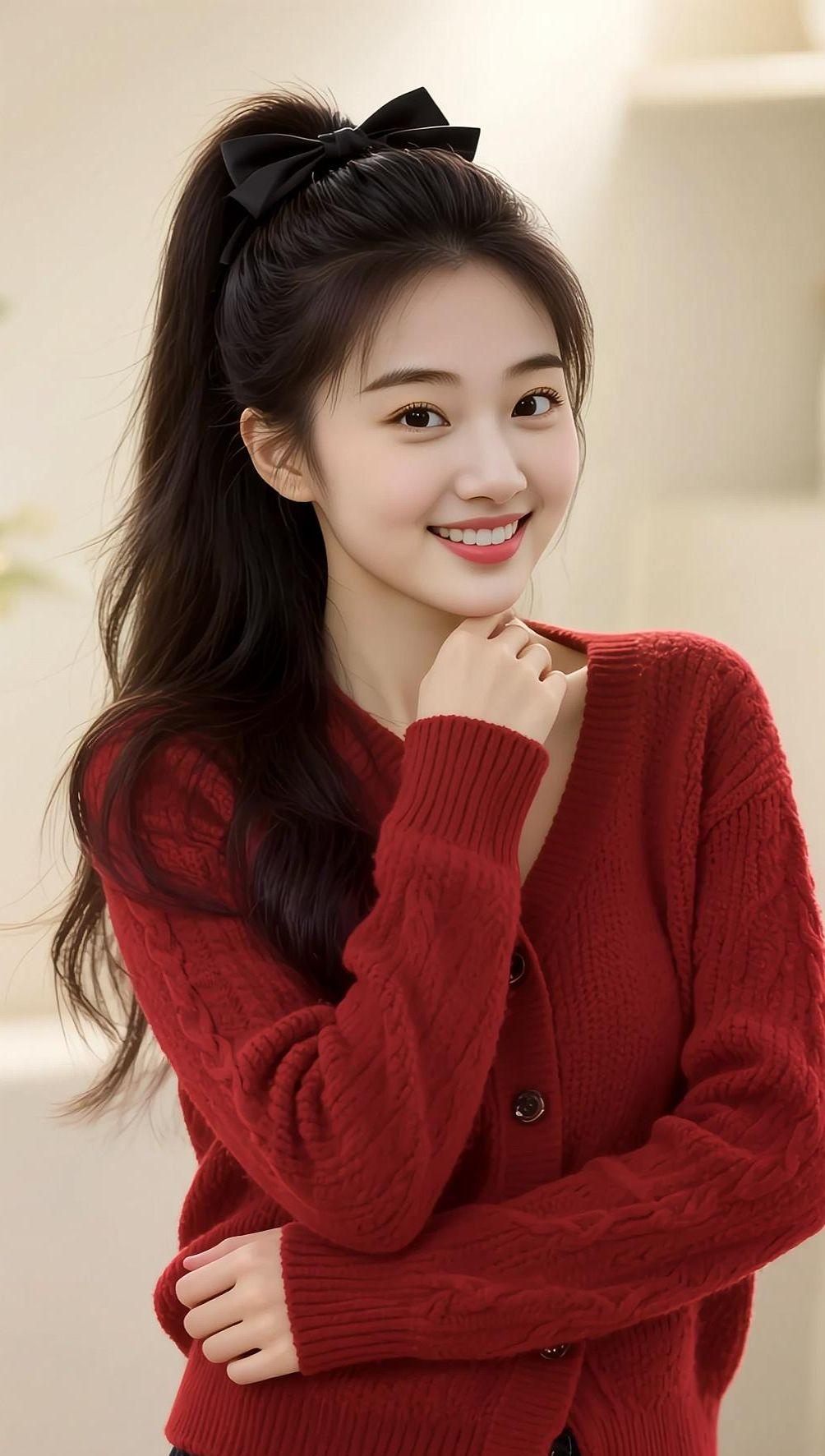 AI红衫马尾照  抖音ai创作