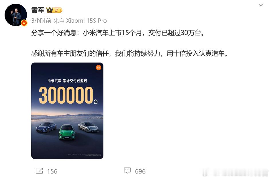 小米15个月交付了30万台，你们觉得交付下个30万，小米需要多久 ​​​
