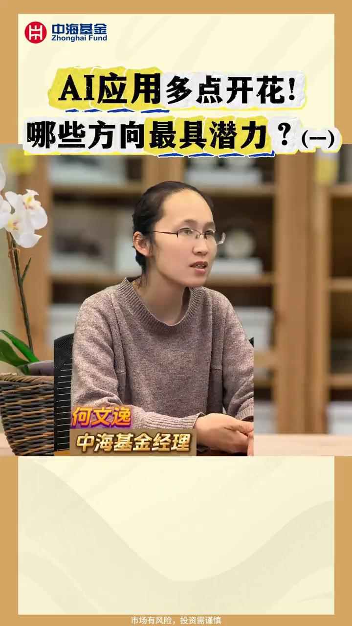 AI应用多点开花！哪些方向最具潜力？(一)。
何文逸基金经理，中海基金经理。
其
