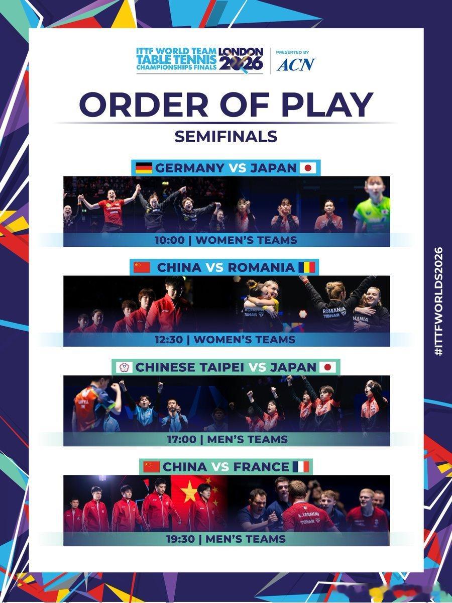 ITTF伦敦世乒赛2026张本智和 260509 半决赛预告 Cr: WTT 