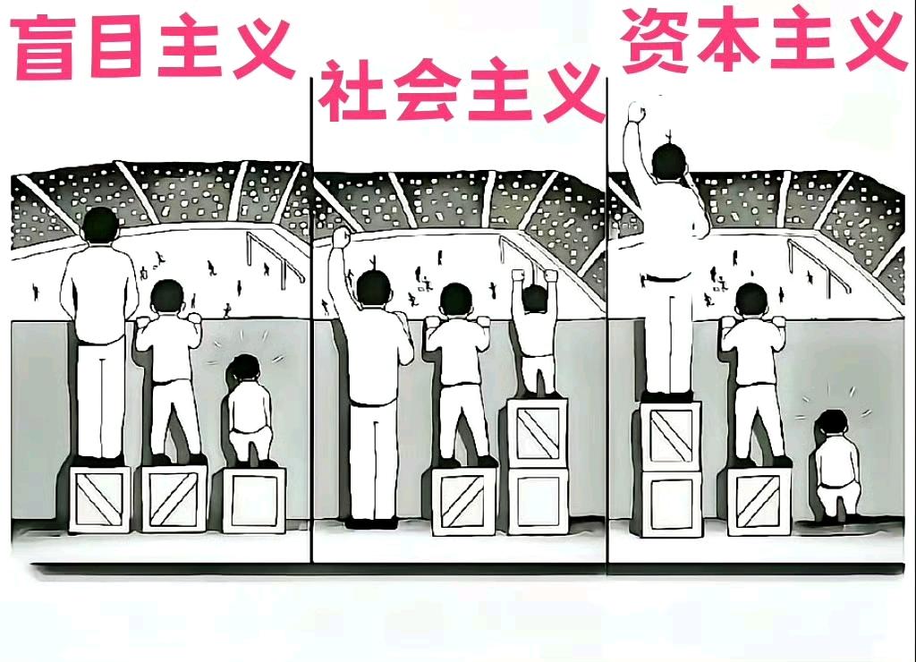有人制作了一幅图，我的理解是：直白的说资本主义就是绝对利己，不顾他人；社会主义是