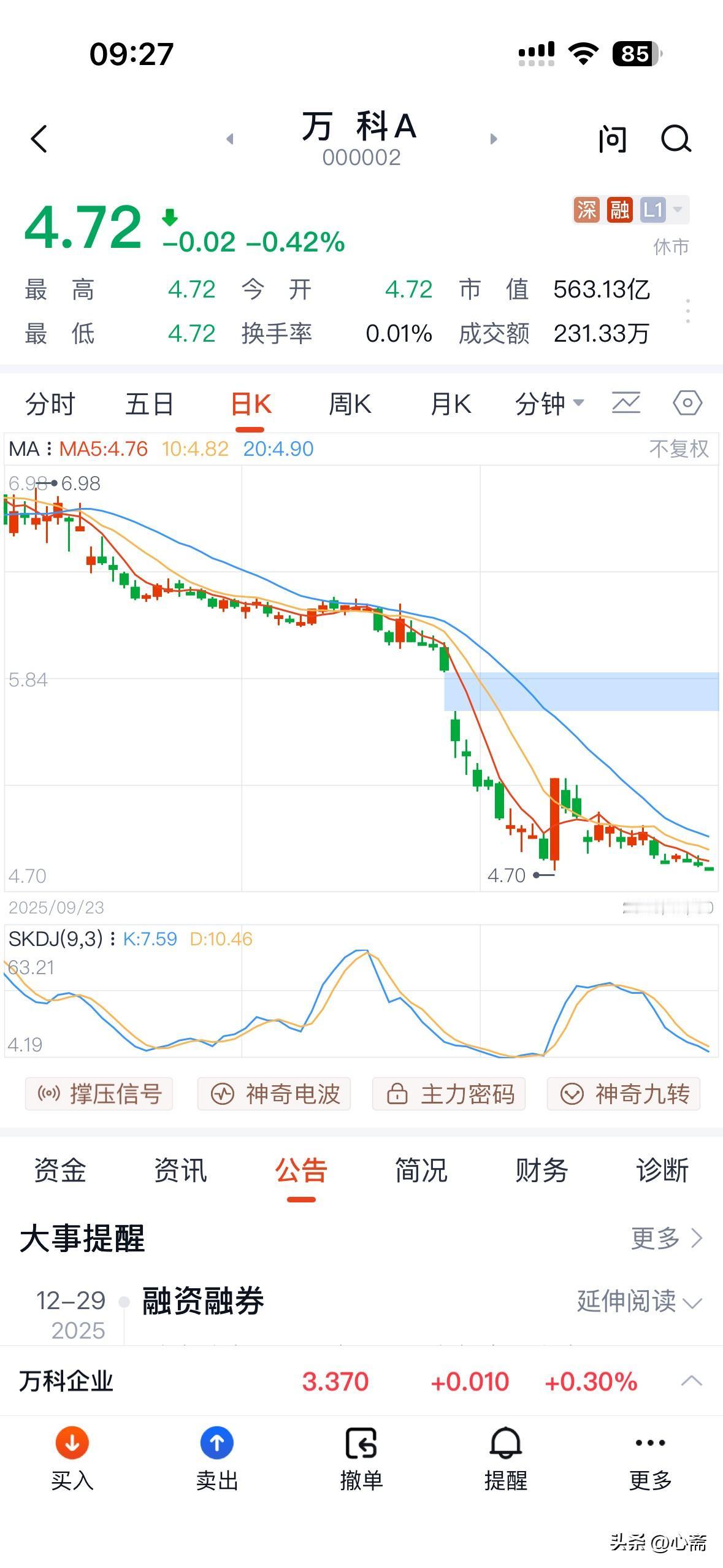 上次有个头条友告诉我他万科的持仓成本是4.8，看他的口吻，应该是觉得万科有得救，