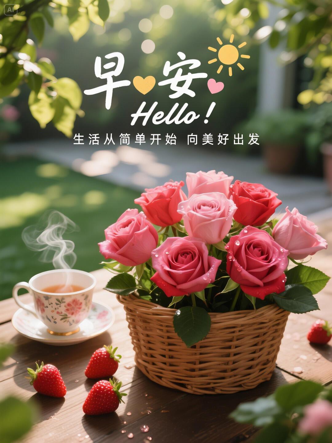 1.🌿☀️清晨的温柔微风，治愈所有疲惫；暖心的问候，温暖一路时光；平安的身体，