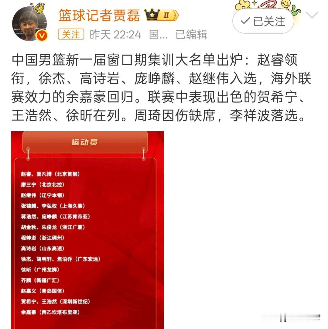 赵睿领衔国家队集训大名单，这个贾记者也是看热闹不嫌事大，赵睿就不应该进这个名单，