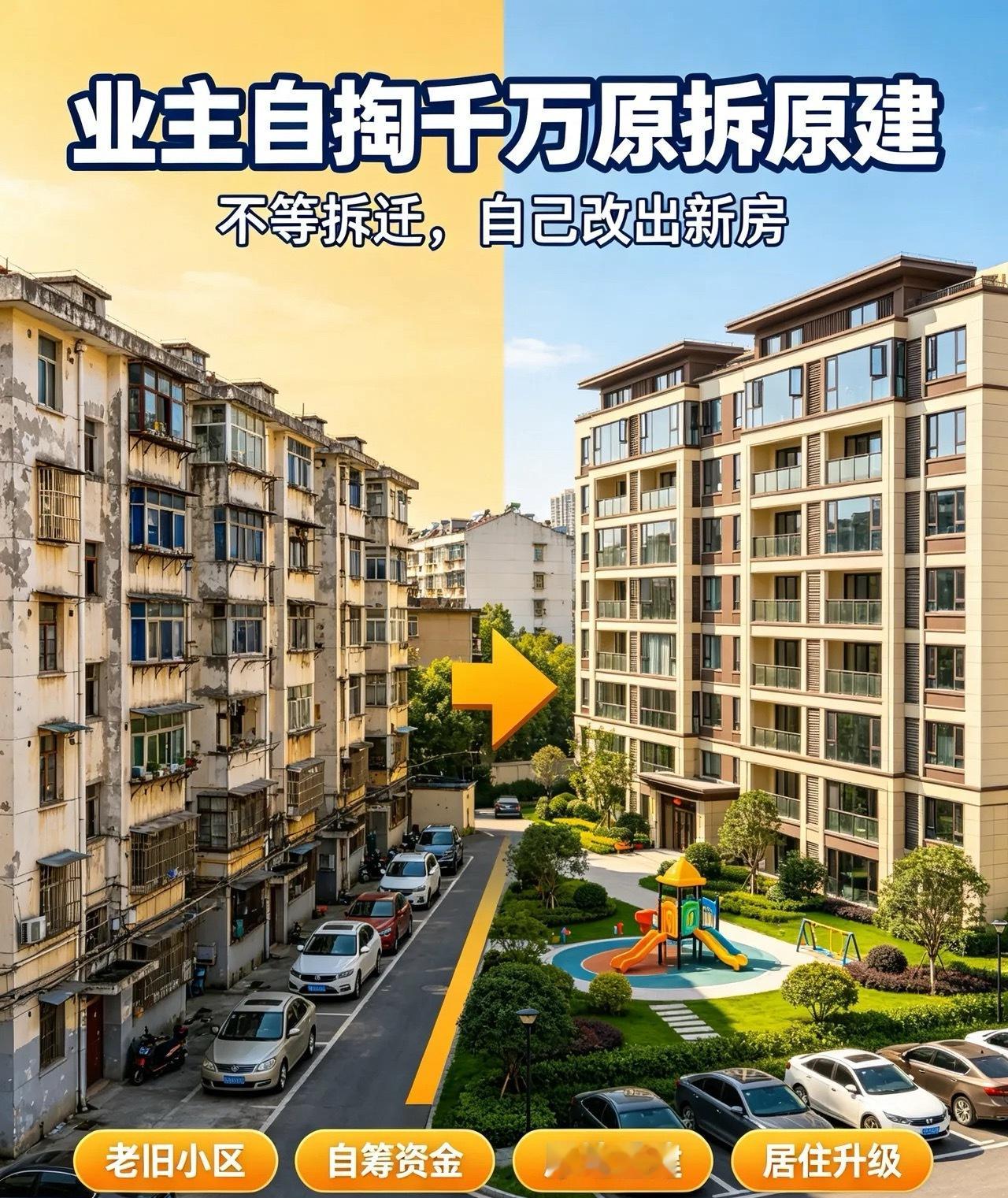 40年房龄老小区业主100%自筹千万重建很多人不解，好好住着旧房，为啥还要自掏大