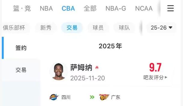 话说这是直播吧第二次把萨姆纳交易到广东队了，事不过三，希望这次奶茶真能喝到，会不