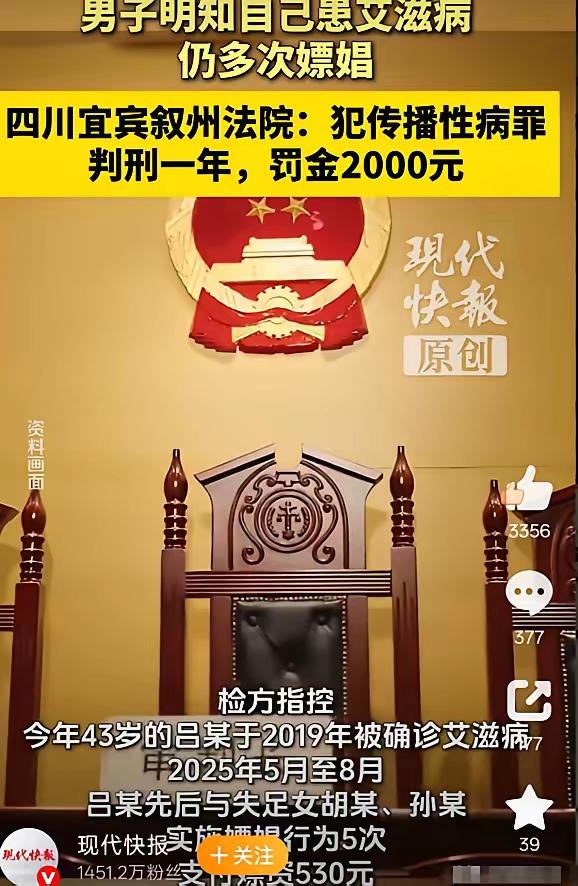 男子明明知自己患有艾滋，却仍旧和2名女子有性交易，这人得有多坏呀，明明知道自己得