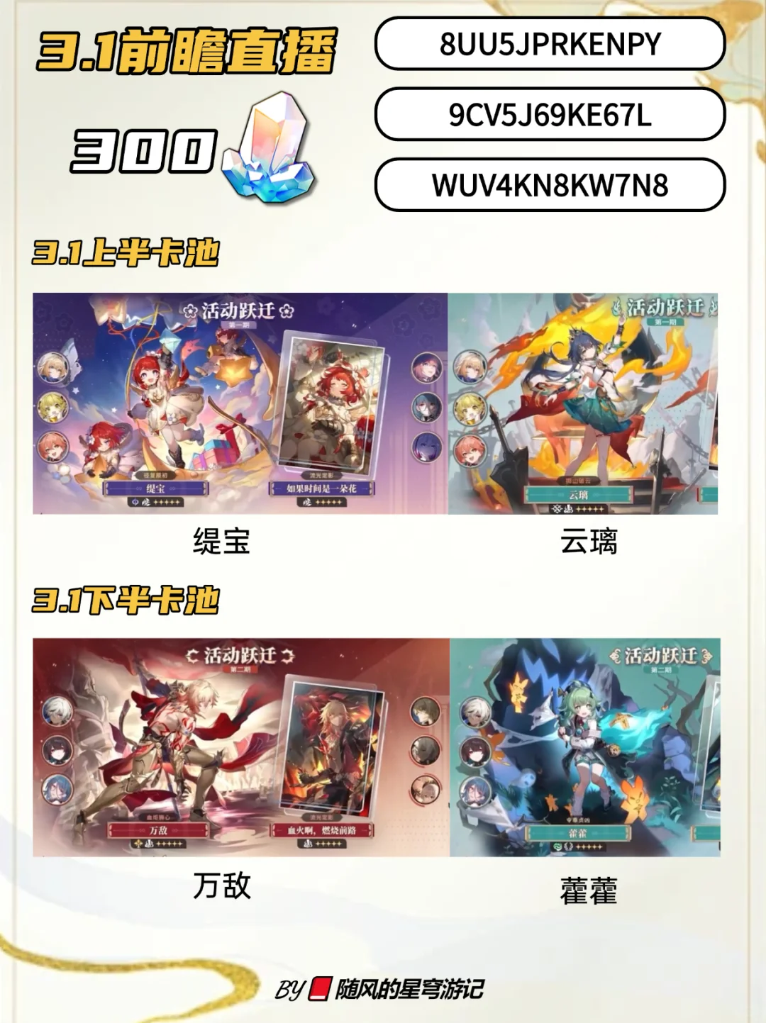 星铁3.1前瞻情报总结，记得领300星琼兑换码