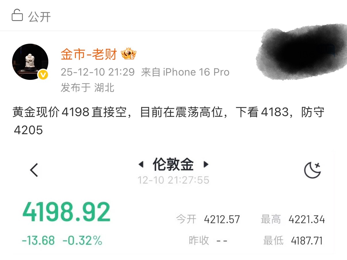黄金4198空，跌至4188一线！ 不要问为什么，就是这么神准！黄金