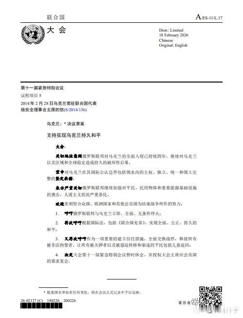 联合国大会通过的这项决议，虽由乌克兰单方提议，但符合国际法、大多数国家共识和人类