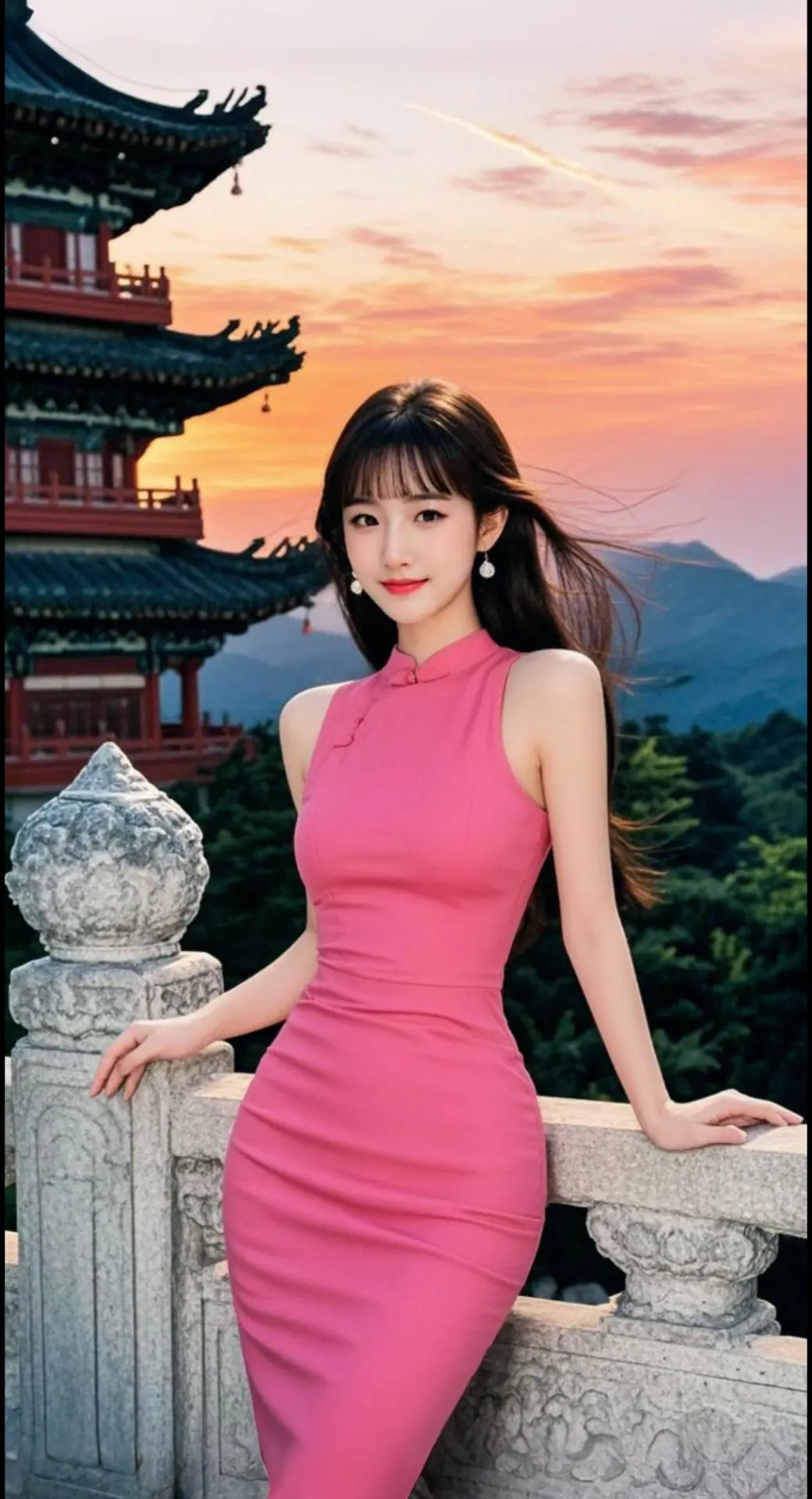 AI扩图 AI夕照美人照 ai创作