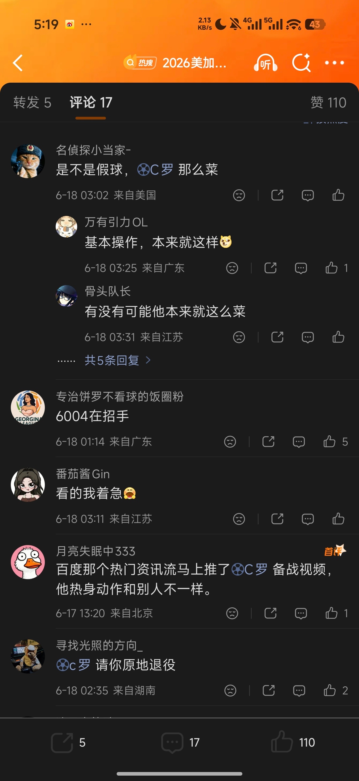 锅不是C罗的 我也觉得，应该还是队友的问题，支持C罗继续场场首发打满全场，赞同的