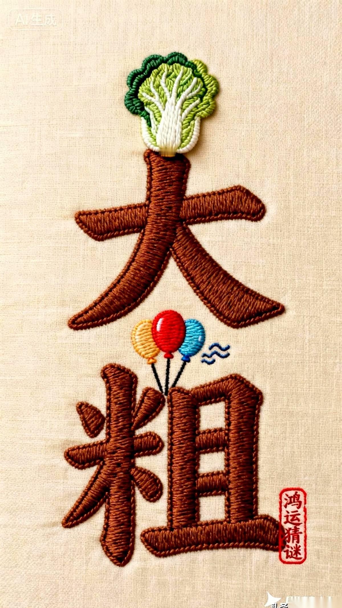 一张图给我看愣了。
上面一个“大”字，顶着颗大白菜。
下面一个“粗”字，飘着个气