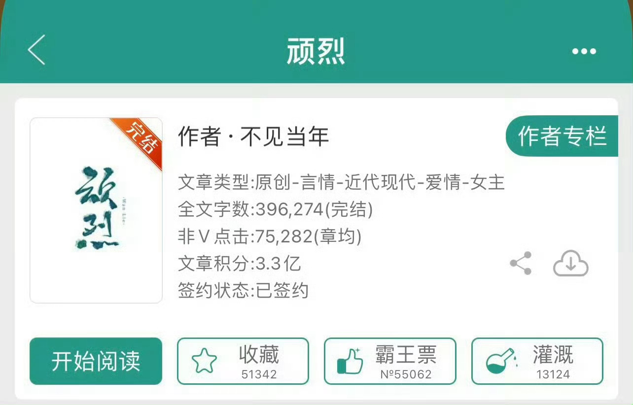 小说推荐：《顽烈》作者:不见当年简评：外柔内刚女主vs痞帅腹黑男主，久别重逢，破