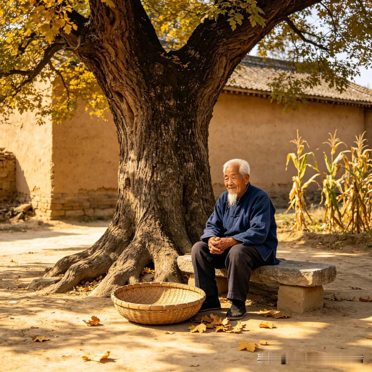 爷爷时常坐在家门口那棵榆树下乘凉，记得有一天他跟我们说：现在生活这么好，吃啥有啥