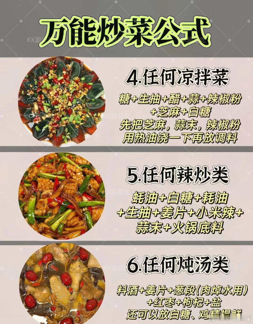 家人们，这个万能炒菜公式快快收藏起来吧，到饭点就知道怎么做菜了。 