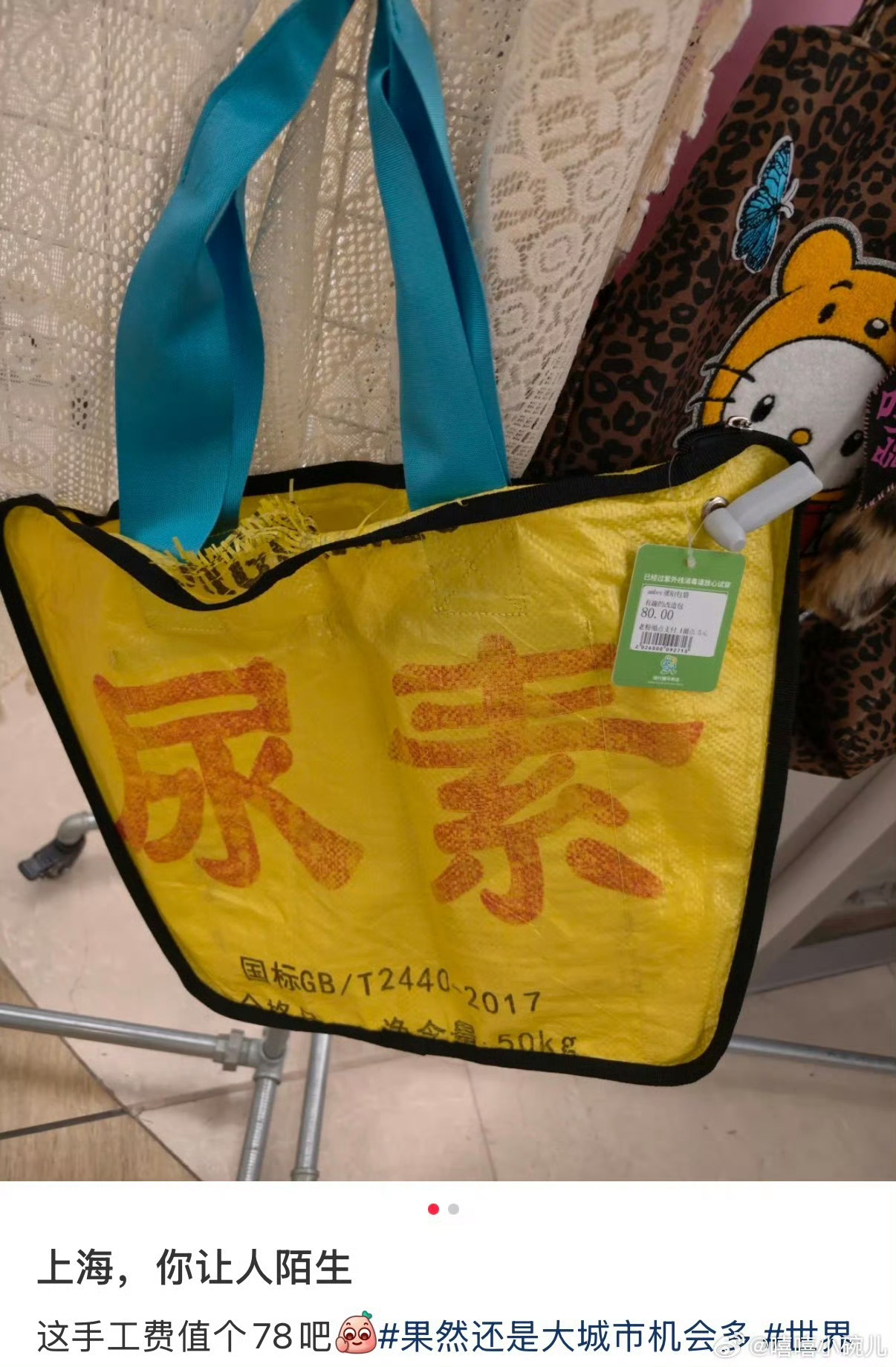 尿素袋别以为进城我就不认识了我的行李袋，我的尿素袋，我的包包 