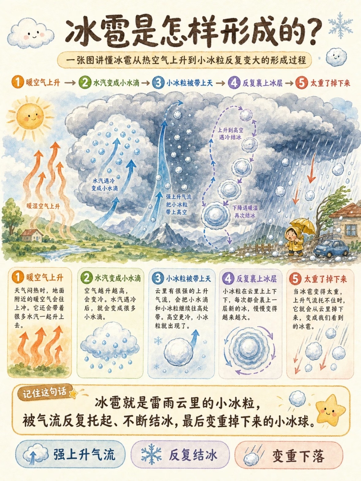 给大家科普一下，冰雹不是下雪，不是靠地面温度低，而是靠高空强冷云层。夏天地面暴晒