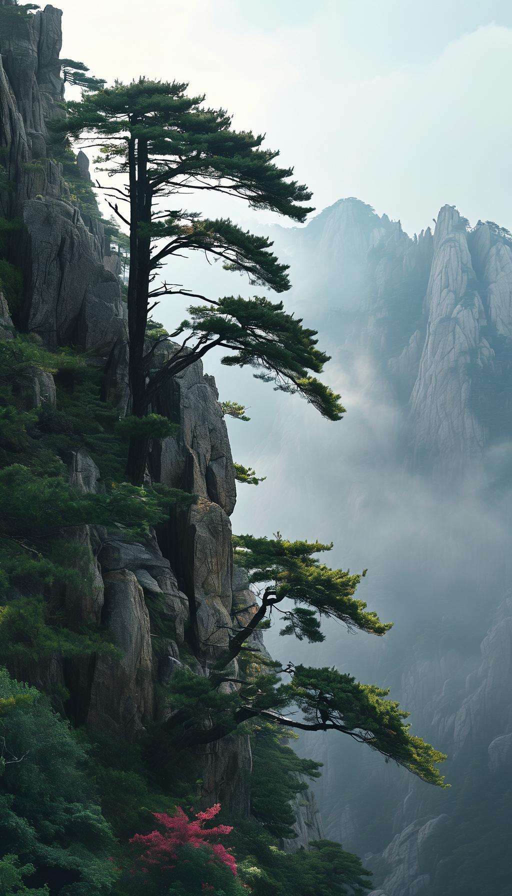 自制壁纸，悬涯上的树木，南通黄明