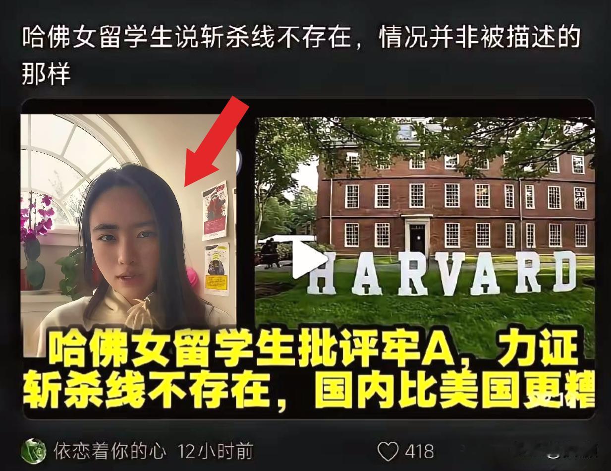 这回算是看了一出标准的“回旋镖”，扎得稳准狠！
那位晒哈佛证件、跟网友硬刚的
女