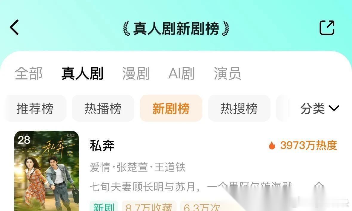 《私奔》首日热度3973，排名第四却有7.6万收藏，这剧到底值不值得看？ 网上好