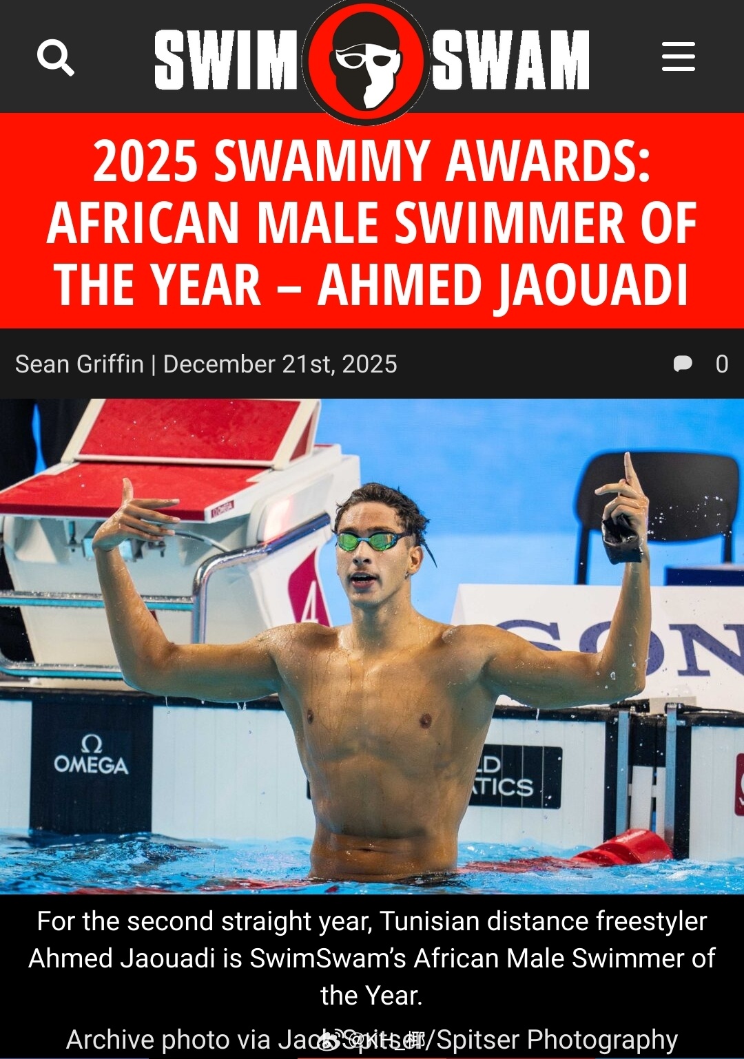 SwimSwam年度最佳非洲男子运动员-🇹🇳Ahmed Jaouadi荣誉提
