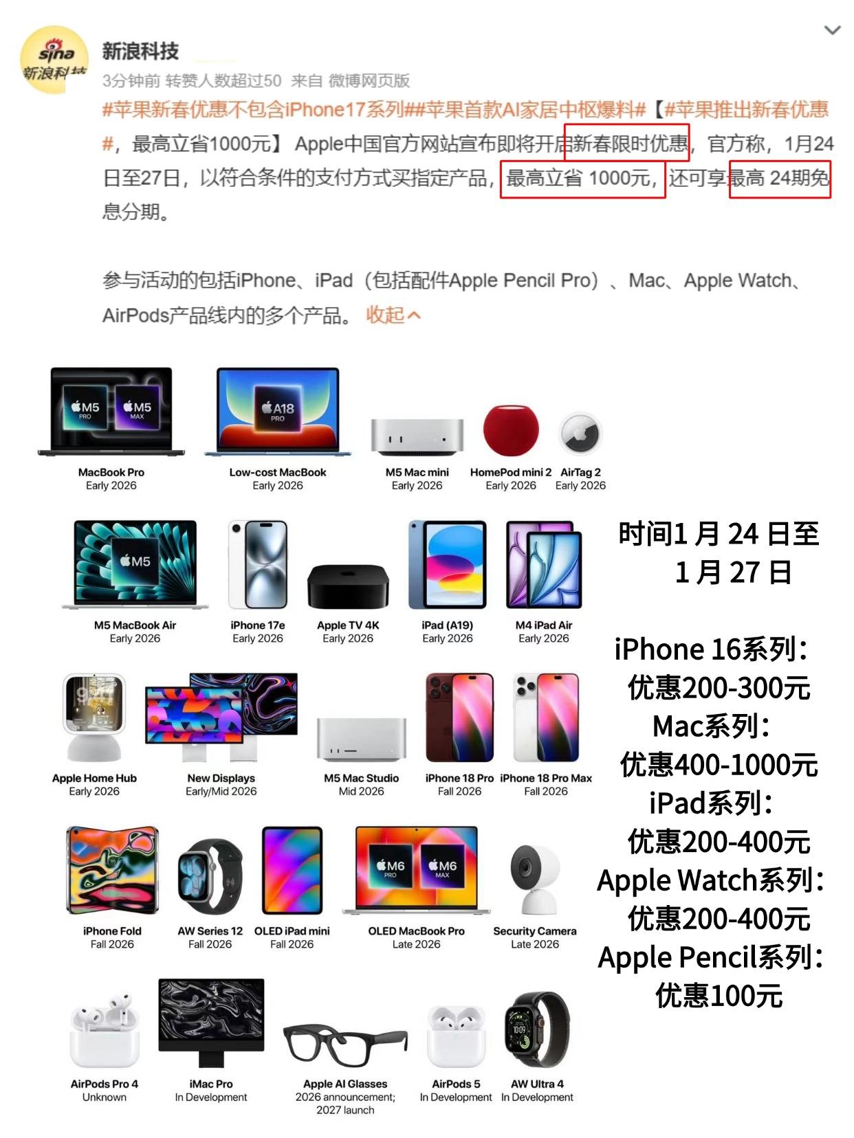 苹果终于想起来要搞优惠了
苹果难得大方一回，新春优惠最高省1000块 不过就是i