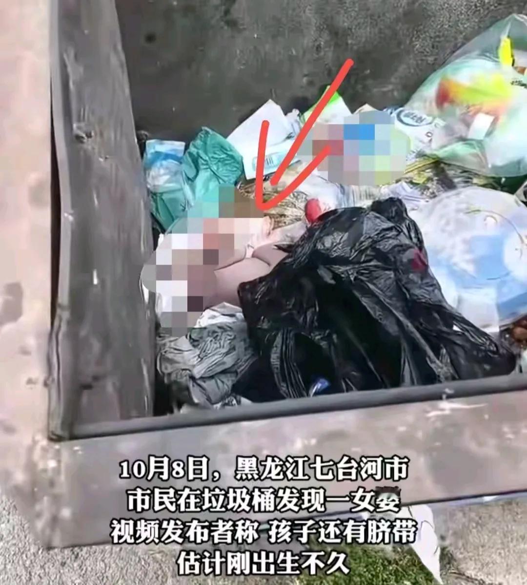 10月8日，黑龙江七台河市，有网友发视频称，市民在垃圾桶里发现一个婴儿。此事引发