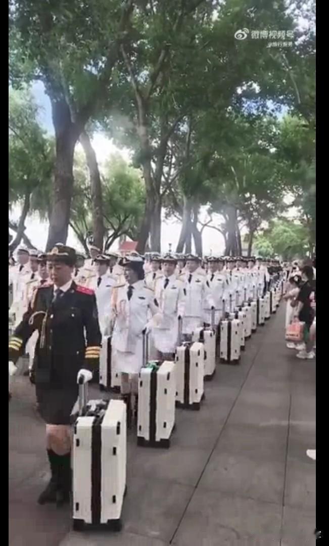 暴走团又升级？穿“军装”拉箱子逛街，律师：小心违法！

这阵仗，乍一看还以为是哪