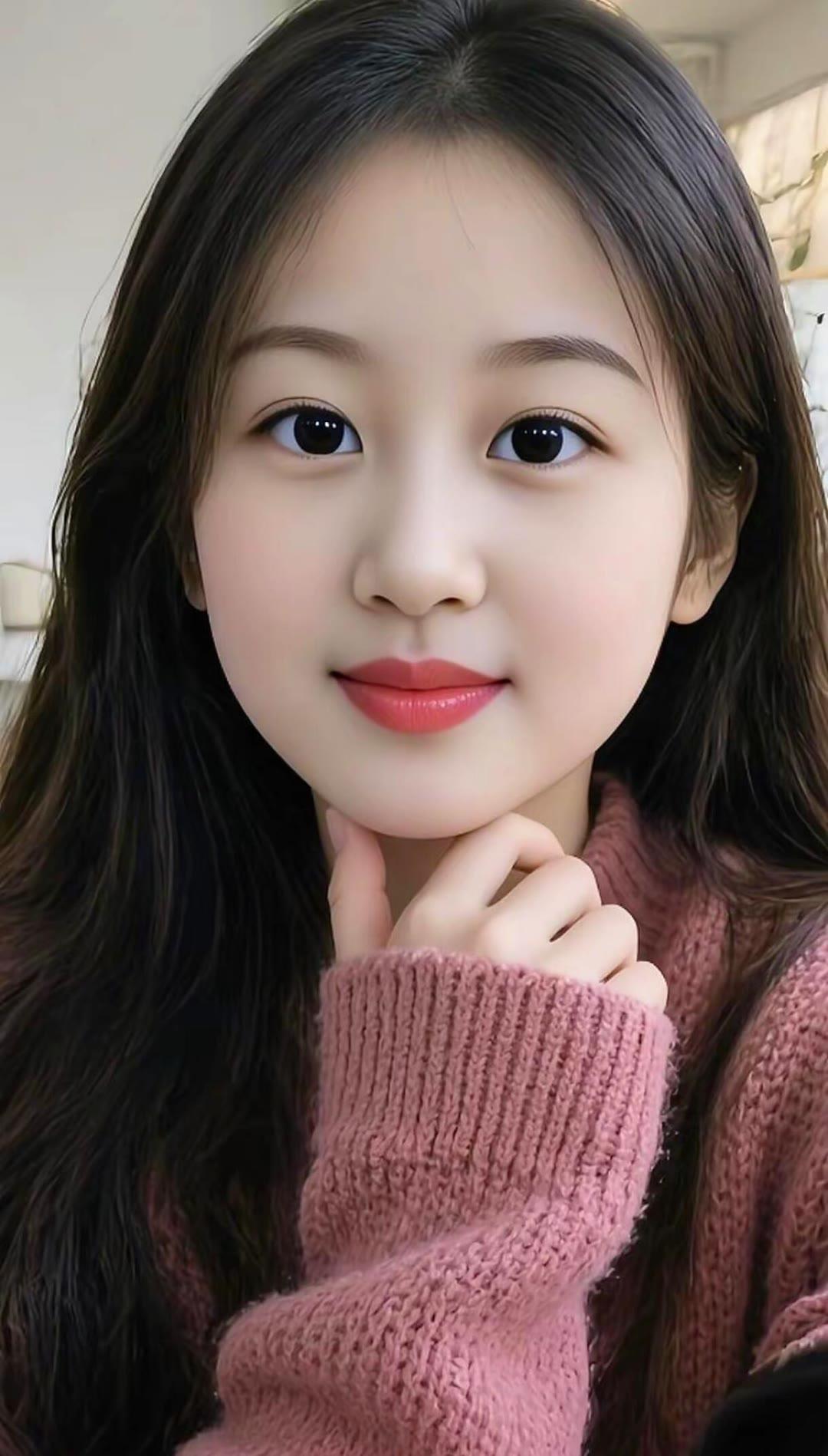 甜美少女心爆棚，粉色毛衣搭配自然妆容，元气满满的一天！💖🌸