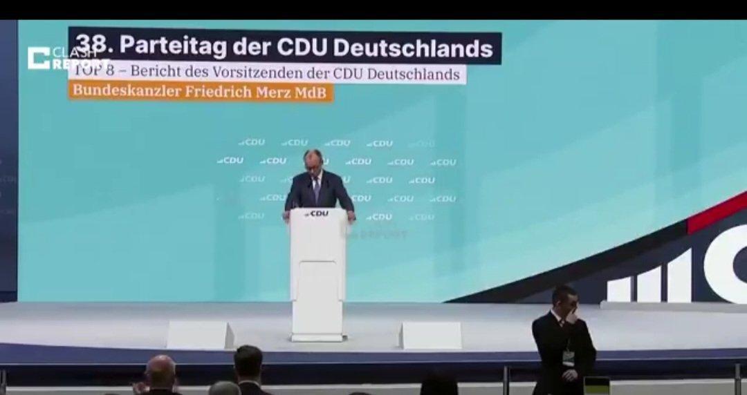 🚨2026 年 2 月20日在斯图加特刚刚举行的CDU党代会上，梅尔茨接近92