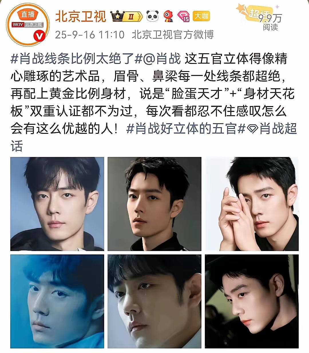 家人们谁懂啊！北京卫视都带头夸肖战了，这排面谁能不羡慕？
说他是


艺术品，身