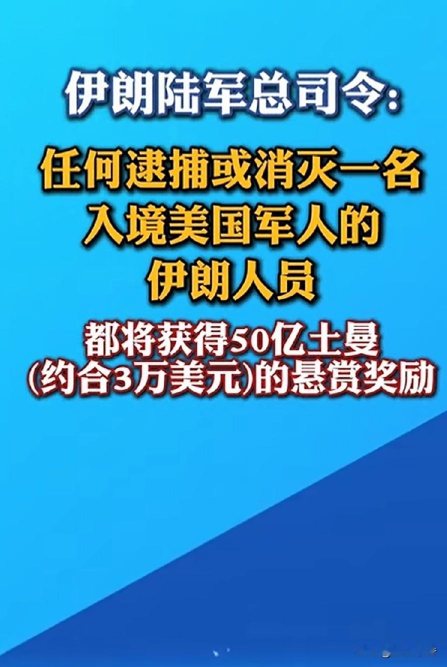虽说重奖之下必有勇夫，但伊朗陆军总司令这悬赏额度有点低吧，而且必须是在伊朗境内抓