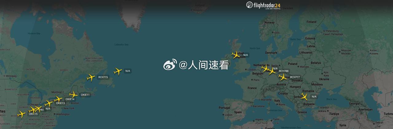 十余架美国空军KC-135R/T战略加油机已从美国各地基地起飞，正飞越大西洋和欧