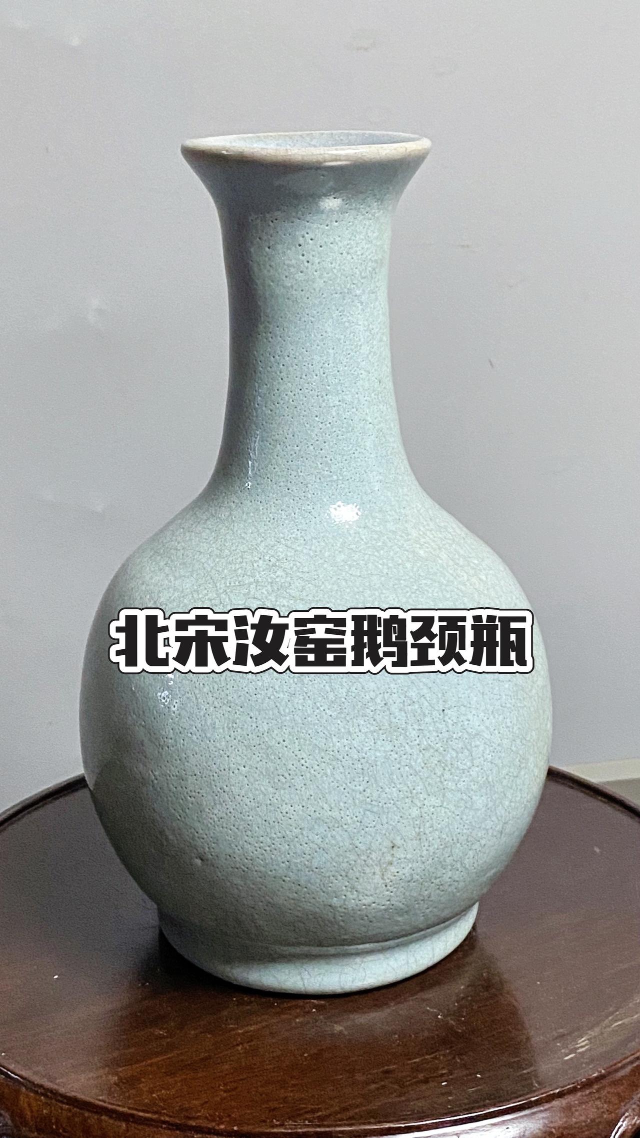 北宋张公巷汝窑鹅颈瓶欣赏，蟹爪梨皮芝麻花特征明显、微观非常老气，年份检测公元11