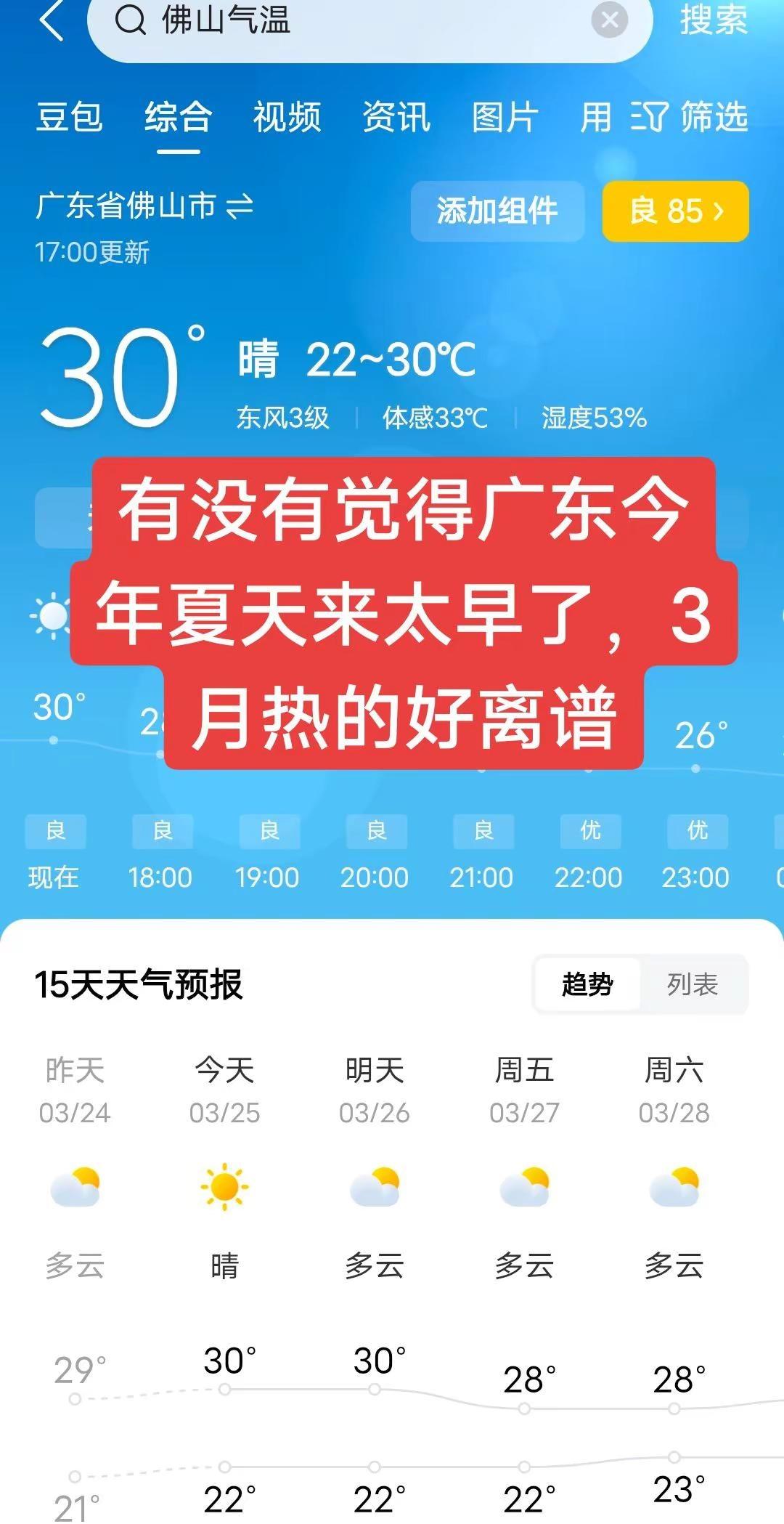 在广东朋友有没有发现今年的夏天来的特别的早，阳历3月已经30度的高温，吹着风扇，
