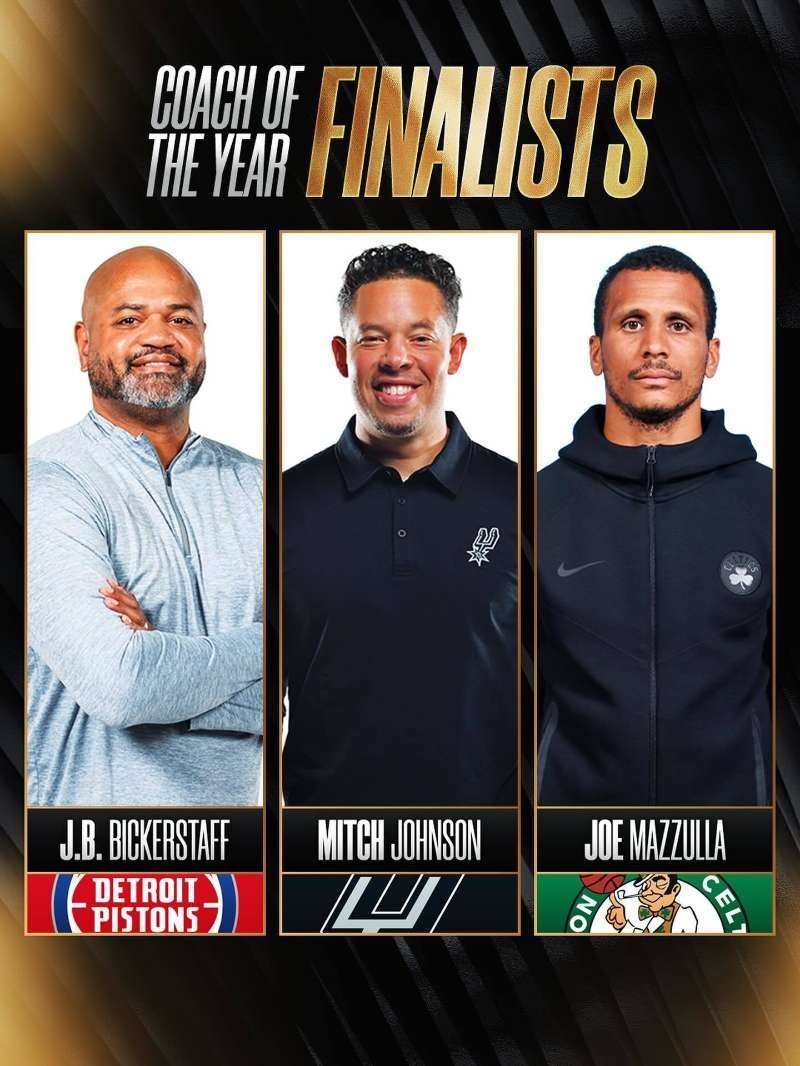 NBA官方公布了本年度各单项奖的提名名单，其中，凯尔特人主教练马祖拉获最佳教练提