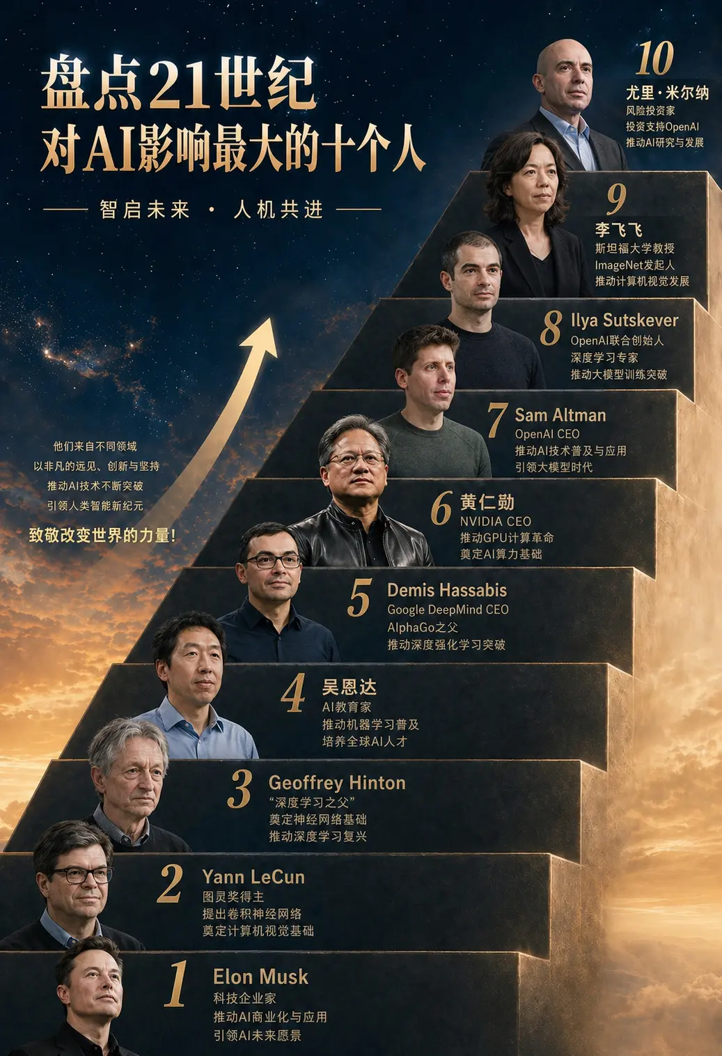 盘点21世纪对AI影响最大的十人。如果李飞飞、辛顿、黄仁勋的成果没碰在...