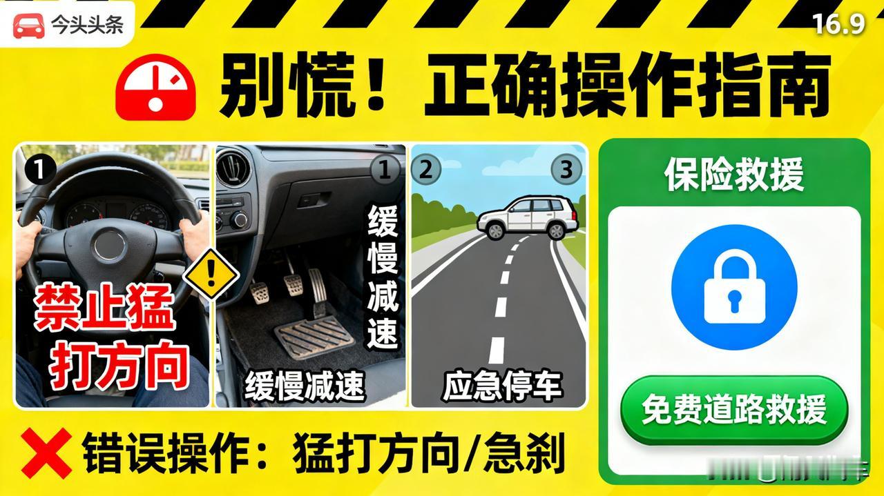 轮胎被扎，记住这步

胎压报警别慌，稳住方向盘，轻踩刹车，慢慢靠边。千万别猛打方